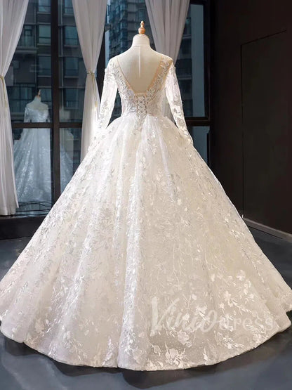Long Sleeve Red Wedding Dresses Ball Gown Bridal Dress VW1274-wedding dresses 2025 -Viniodress-Red-Custom Size-