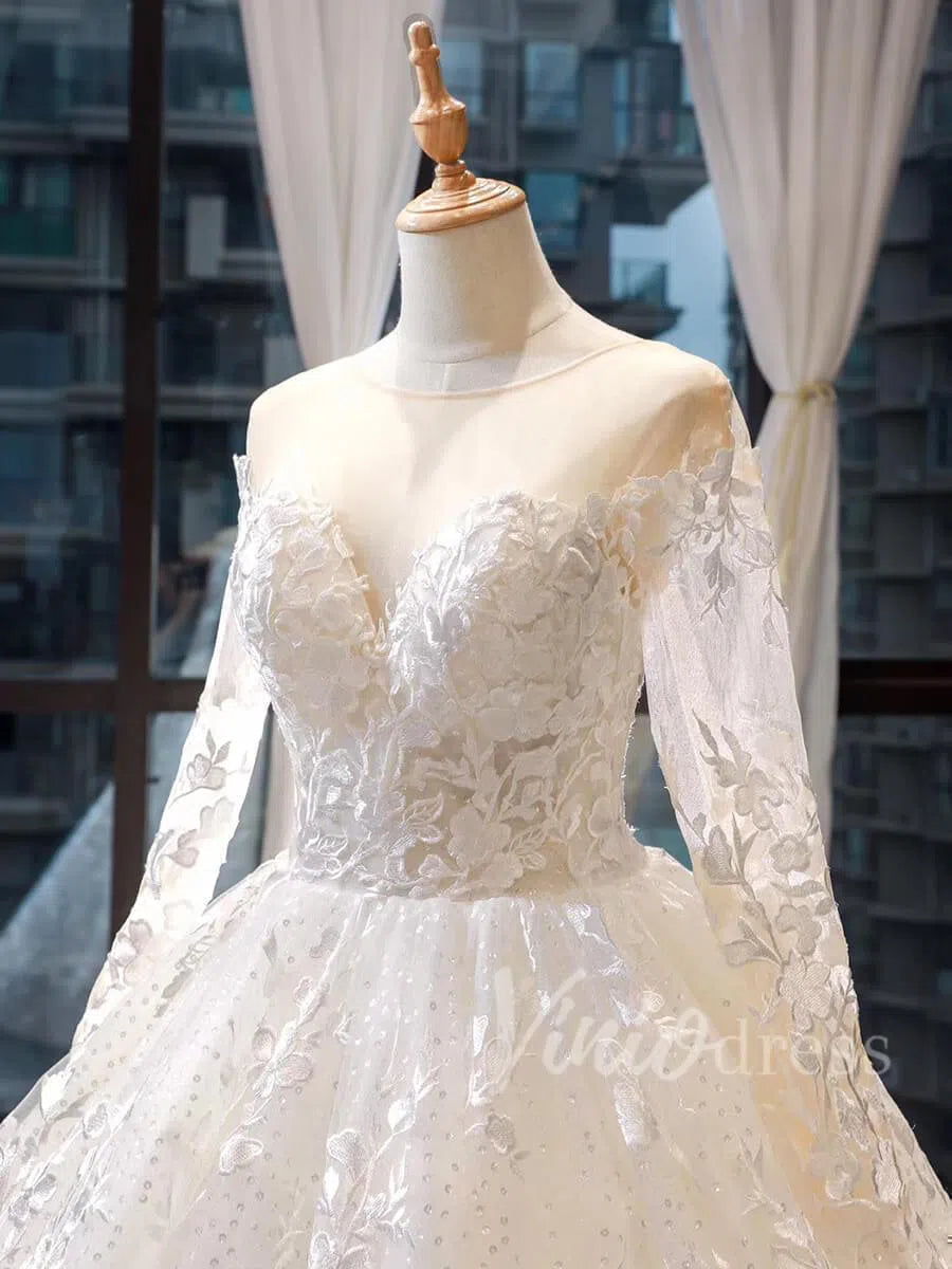 Long Sleeve Red Wedding Dresses Ball Gown Bridal Dress VW1274-wedding dresses 2025 -Viniodress-Red-Custom Size-