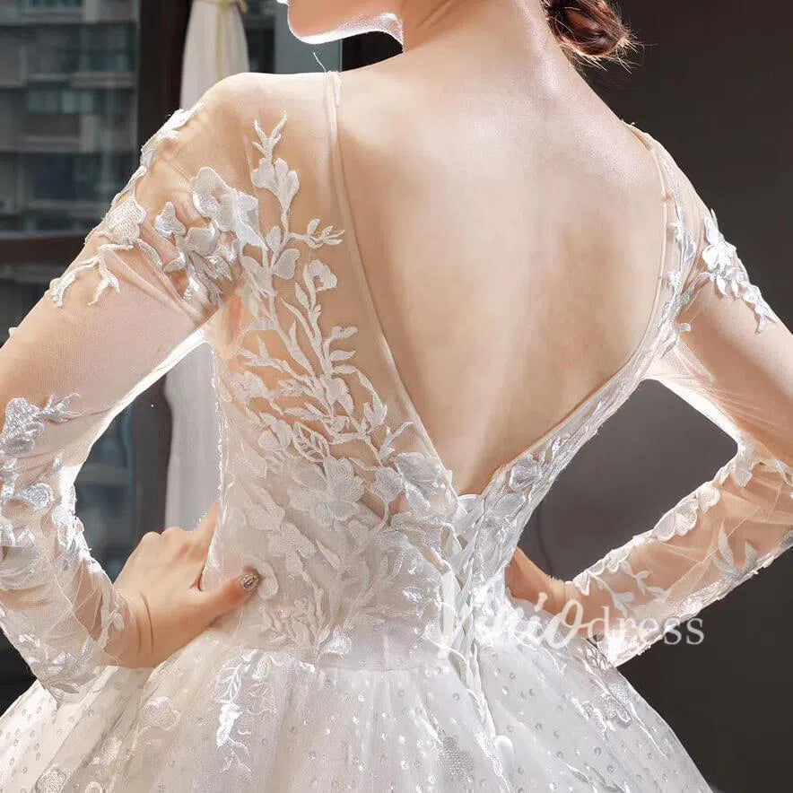 Long Sleeve Red Wedding Dresses Ball Gown Bridal Dress VW1274-wedding dresses 2025 -Viniodress-Red-Custom Size-