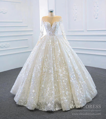 Long Sleeve Red Wedding Dresses Ball Gown Bridal Dress VW1274-wedding dresses 2025 -Viniodress-Red-Custom Size-