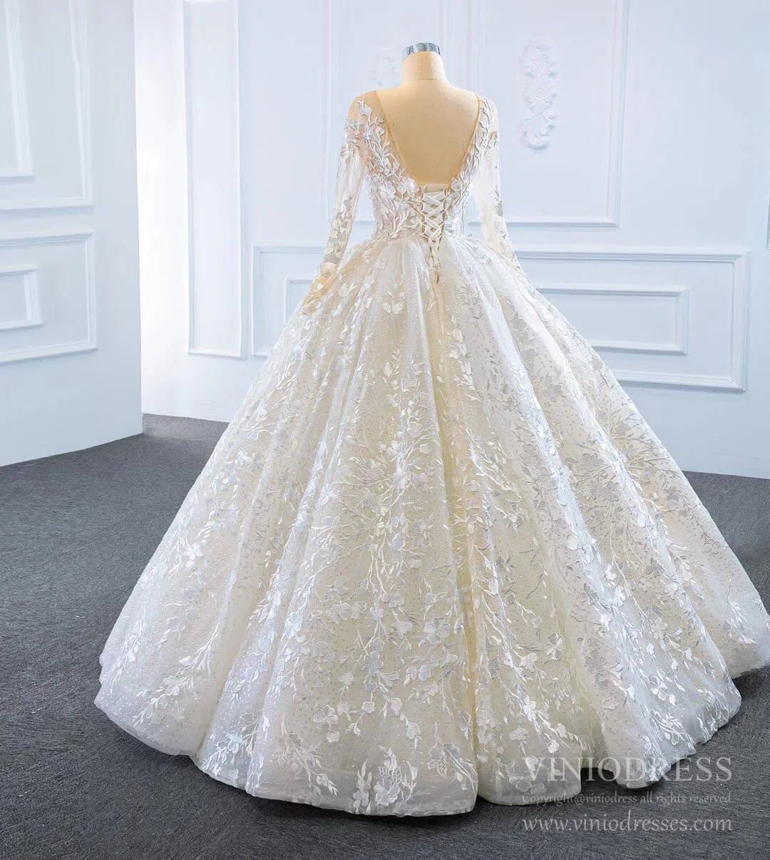 Long Sleeve Red Wedding Dresses Ball Gown Bridal Dress VW1274-wedding dresses 2025 -Viniodress-Red-Custom Size-