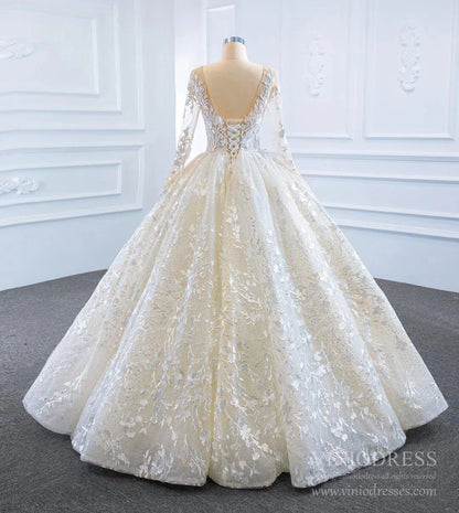 Long Sleeve Red Wedding Dresses Ball Gown Bridal Dress VW1274-wedding dresses 2025 -Viniodress-Red-Custom Size-