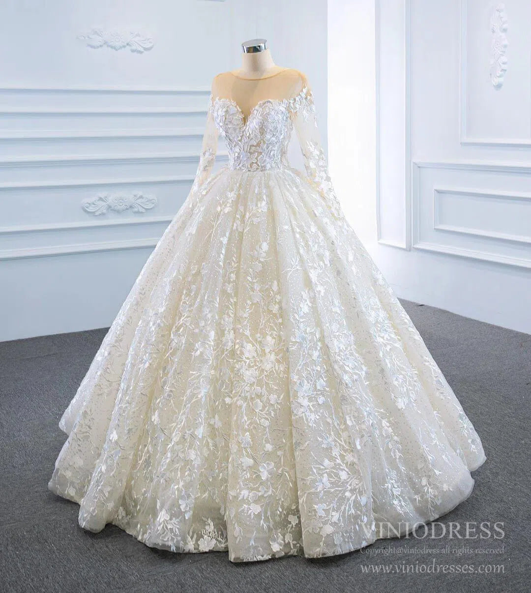 Long Sleeve Red Wedding Dresses Ball Gown Bridal Dress VW1274-wedding dresses 2025 -Viniodress-Red-Custom Size-