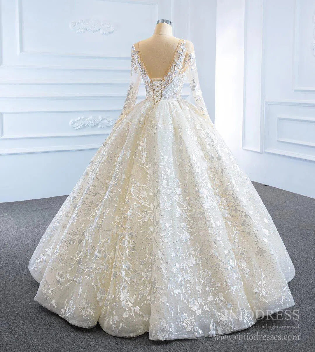 Long Sleeve Red Wedding Dresses Ball Gown Bridal Dress VW1274-wedding dresses 2025 -Viniodress-Red-Custom Size-