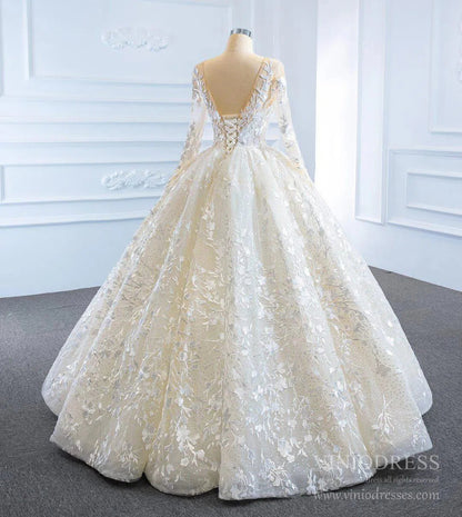 Long Sleeve Red Wedding Dresses Ball Gown Bridal Dress VW1274-wedding dresses 2025 -Viniodress-Red-Custom Size-