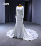 Long Sleeve Satin Modern Wedding Dresses Lace Train 222145-wedding dresses-Viniodress-Viniodress