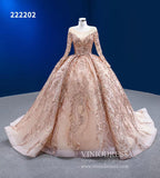 Long Sleeve Sequin Ball Gowns Rose Gold Wedding Dresses 222202-Quinceanera Dresses-Viniodress-Viniodress