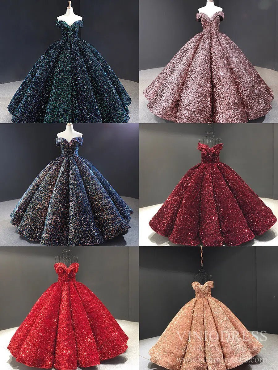 Long Sleeve Shiny Quinceanera Dresses 66991 Boat Neck-Quinceanera Dresses 2025 -Viniodress-Pink-Custom Size-