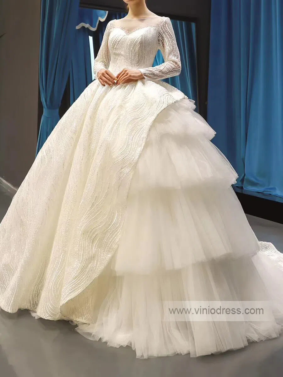 Long Sleeve Vintage Ball Gown Wedding Dresses Viniodress VW1137-wedding dresses-Viniodress-Ivory-US 2-Viniodress