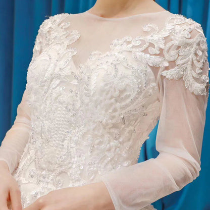 Long Sleeve Vintage Lace Wedding Dresses Princess Ball Gown VW1036-wedding dresses 2025 -Viniodress-Ivory-Custom Size-