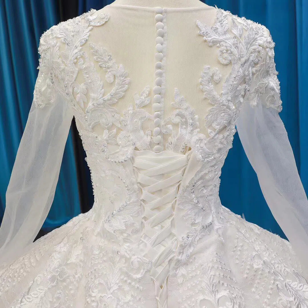 Long Sleeve Vintage Lace Wedding Dresses Princess Ball Gown VW1036-wedding dresses 2025 -Viniodress-Ivory-Custom Size-