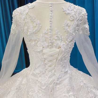 Long Sleeve Vintage Lace Wedding Dresses Princess Ball Gown VW1036-wedding dresses 2025 -Viniodress-Ivory-Custom Size-