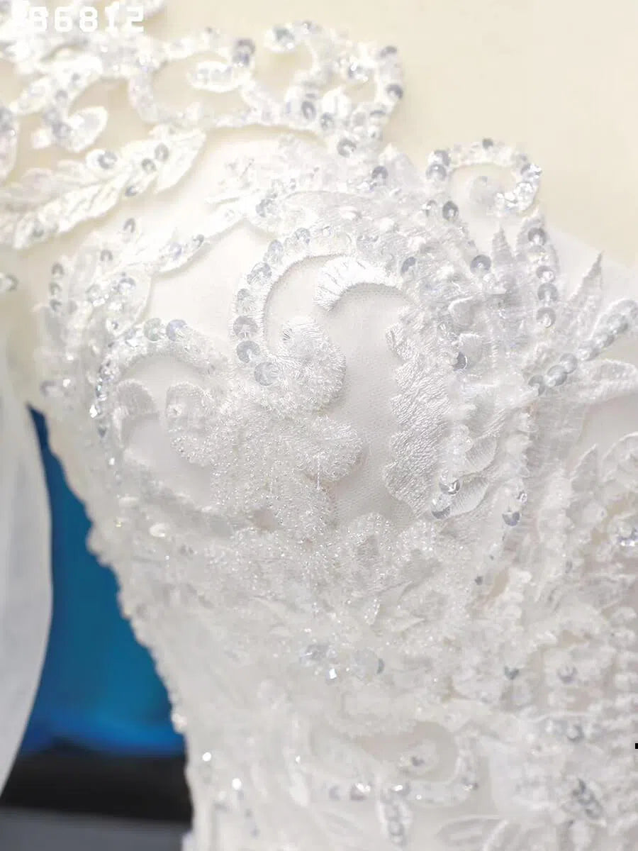 Long Sleeve Vintage Lace Wedding Dresses Princess Ball Gown VW1036-wedding dresses 2025 -Viniodress-Ivory-Custom Size-