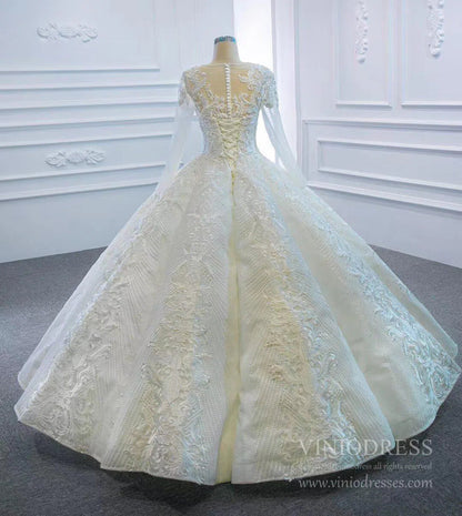 Long Sleeve Vintage Lace Wedding Dresses Princess Ball Gown VW1036-wedding dresses 2025 -Viniodress-Ivory-Custom Size-
