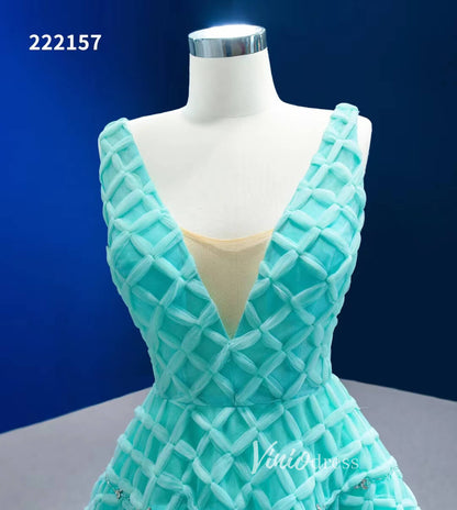 Long Tiffany Blue Prom Dress V-neck Braided Pageant Dress 222157-prom dresses 2025 -Viniodress-Aqua-Custom Size-
