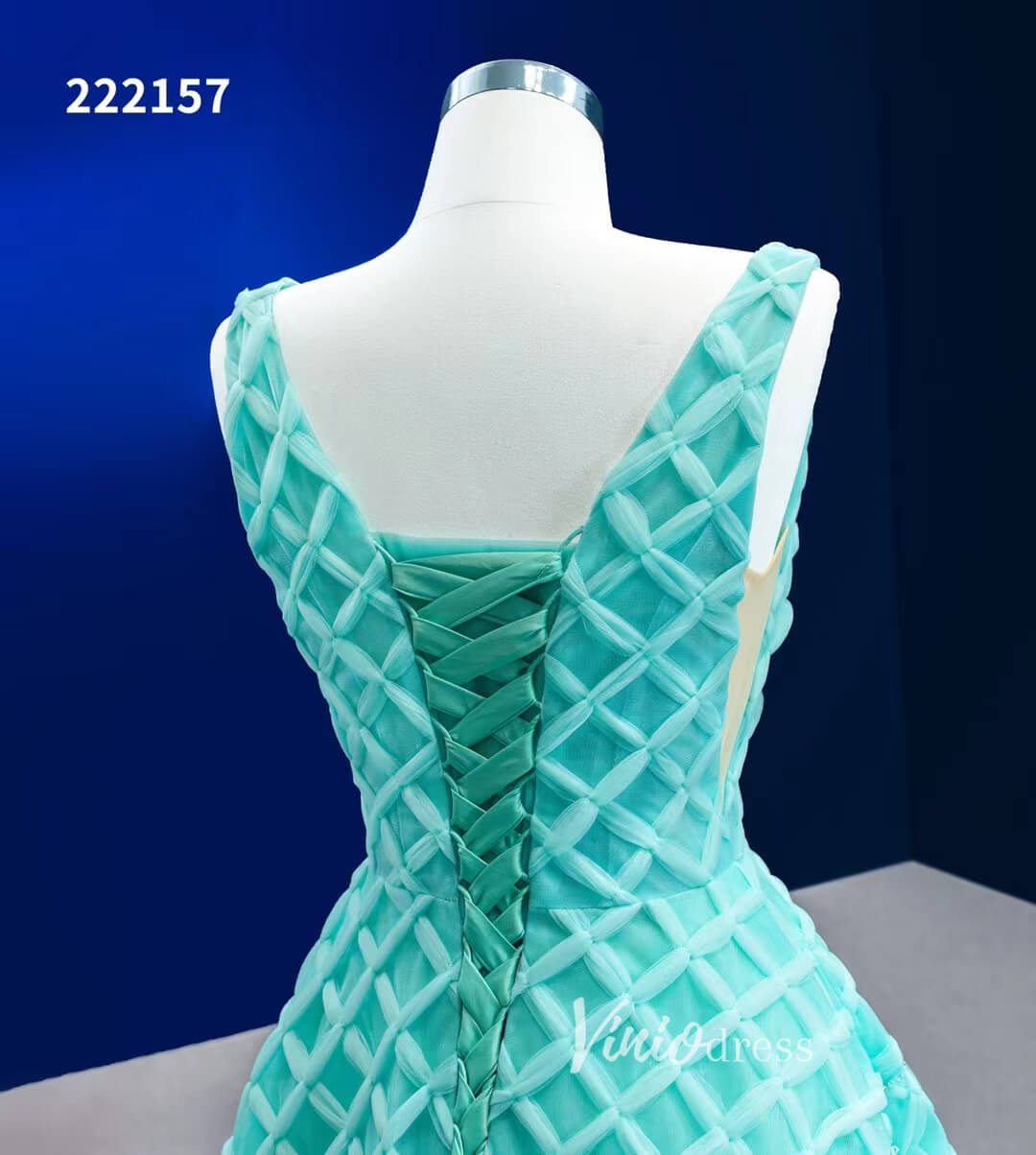Long Tiffany Blue Prom Dress V-neck Braided Pageant Dress 222157-prom dresses 2025 -Viniodress-Aqua-Custom Size-