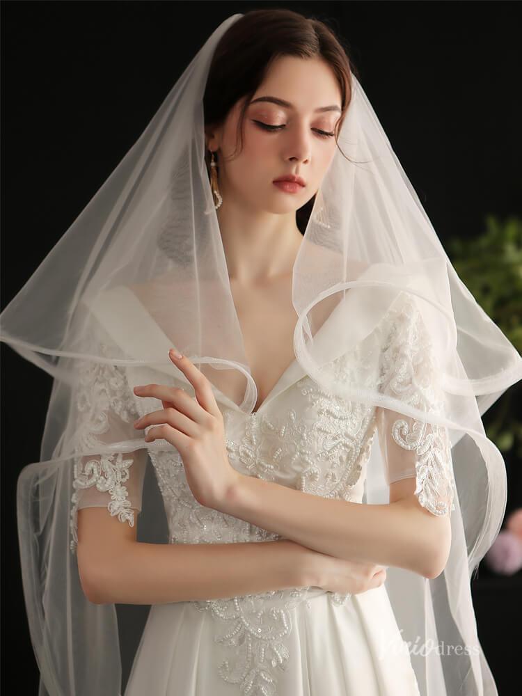 Long Tulle Blusher Veil Drop Bridal Veils Viniodress AC1308-Bridal Veil 2025 -Viniodress-Ivory-