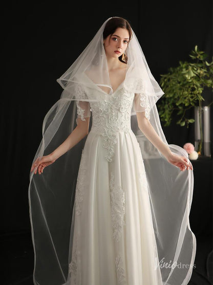 Long Tulle Blusher Veil Drop Bridal Veils Viniodress AC1308-Bridal Veil 2025 -Viniodress-Ivory-