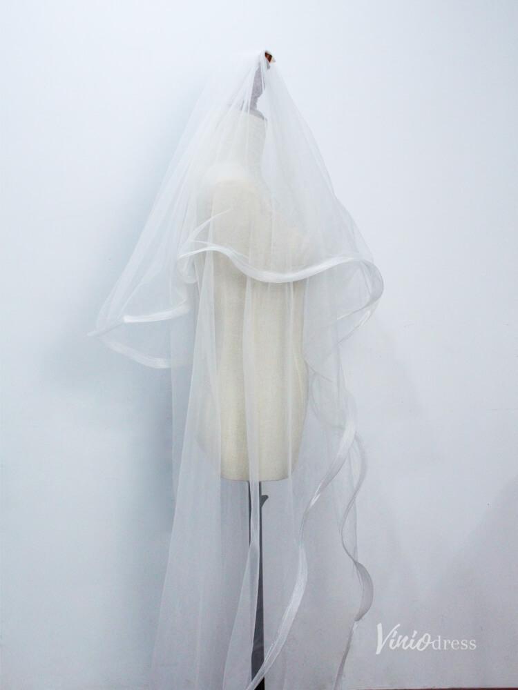 Long Tulle Blusher Veil Drop Bridal Veils Viniodress AC1308-Bridal Veil 2025 -Viniodress-Ivory-