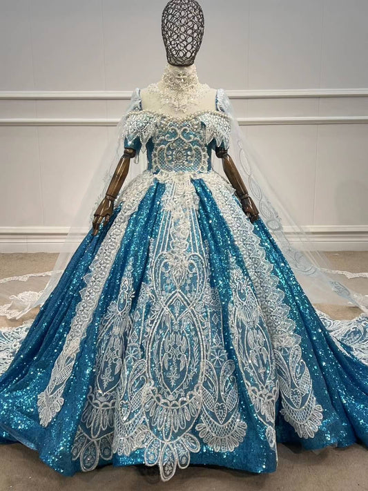 Luxury Ball Gown Pageant Dresses for Kids KD1029-Pageant Dresses for Kids 2025 -Viniodress-Blue-Custom Size-