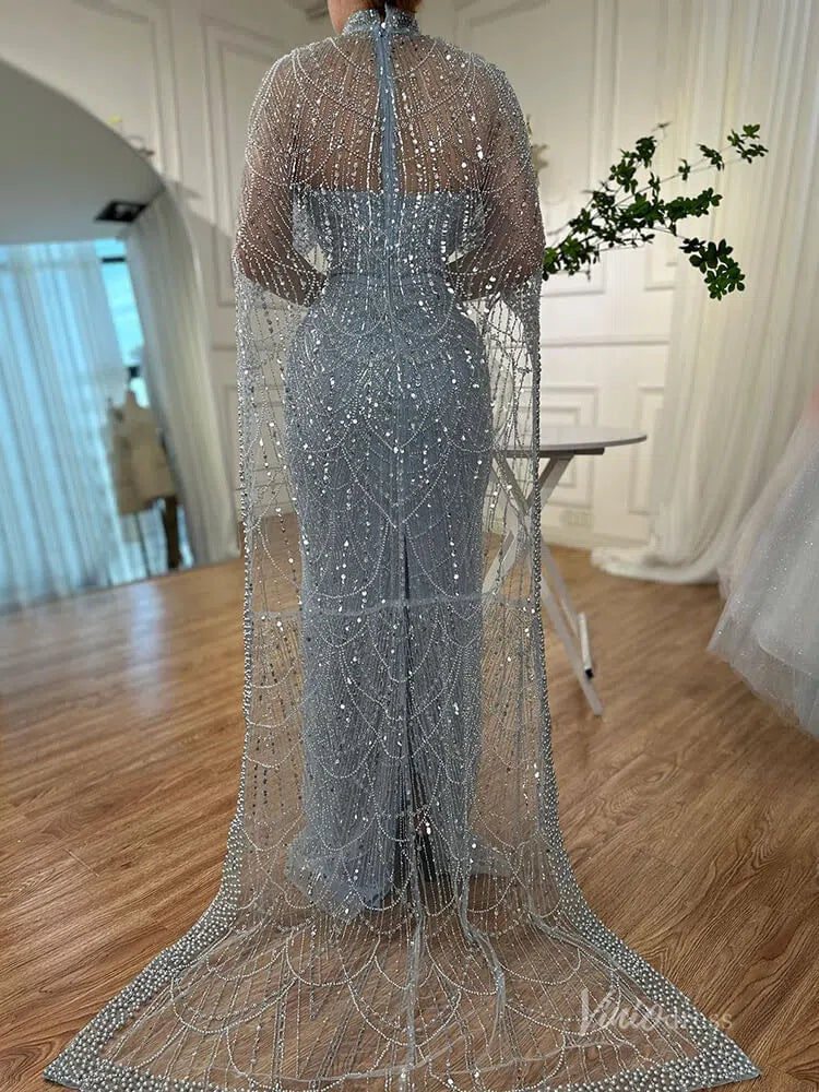 Luxury Beaded 20s Evening Gowns Gatsby Formal Dresses with Cape 20201-prom dresses-Viniodress-Viniodress