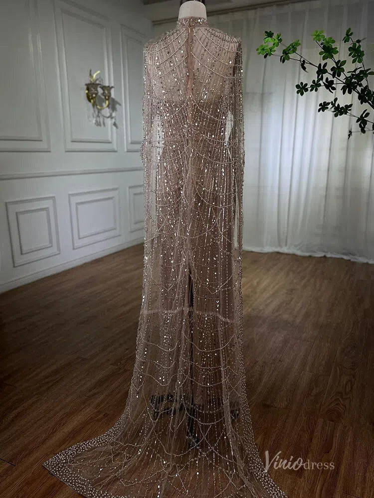 Luxury Beaded 20s Evening Gowns Gatsby Formal Dresses with Cape 20201-prom dresses-Viniodress-Viniodress