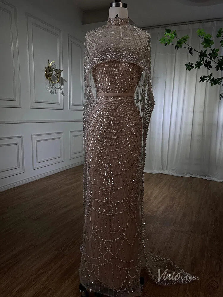 Luxury Beaded 20s Evening Gowns Gatsby Formal Dresses with Cape 20201-prom dresses-Viniodress-Viniodress