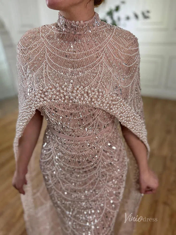 Luxury Beaded 20s Evening Gowns Gatsby Formal Dresses with Cape 20201-prom dresses-Viniodress-Viniodress