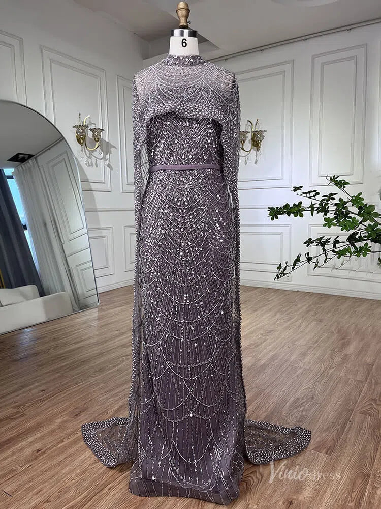 Luxury Beaded 20s Evening Gowns Gatsby Formal Dresses with Cape 20201-prom dresses-Viniodress-Mauve-US 2-Viniodress