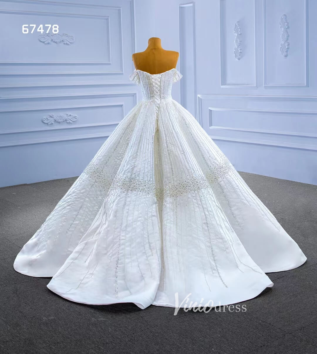 Luxury Beaded Ball Gown Wedding Dress Off the Shoulder 67478-wedding dresses 2025 -Viniodress-Ivory-Custom Size-