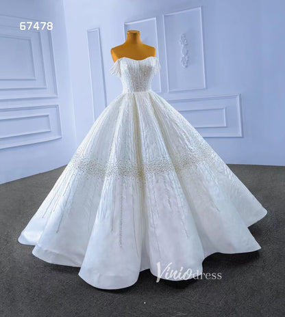 Luxury Beaded Ball Gown Wedding Dress Off the Shoulder 67478-wedding dresses 2025 -Viniodress-Ivory-Custom Size-