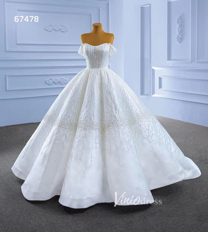Luxury Beaded Ball Gown Wedding Dress Off the Shoulder 67478-wedding dresses 2025 -Viniodress-Ivory-Custom Size-