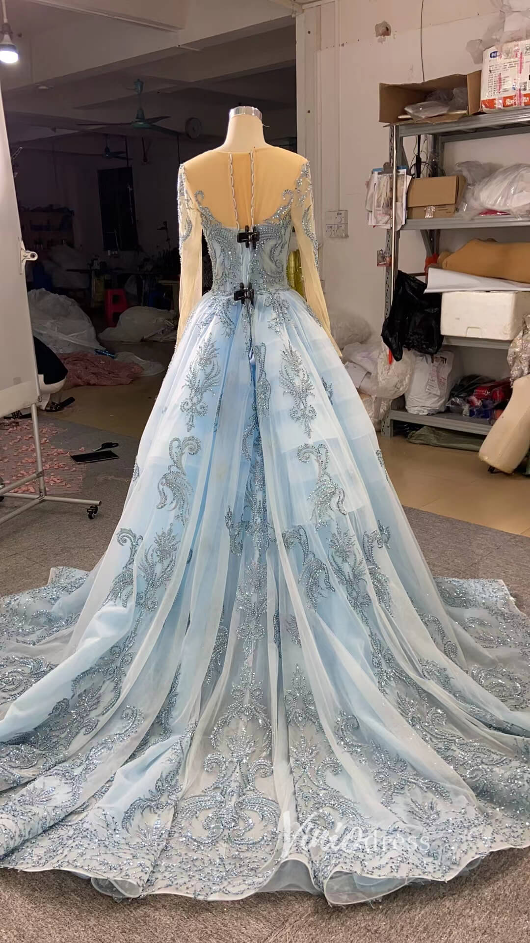 Luxury Beaded Burgundy Formal Dress Long Sleeve Pageant Dresses 67250 viniodress-prom dresses 2025 -Viniodress-Burgundy-Custom Size-