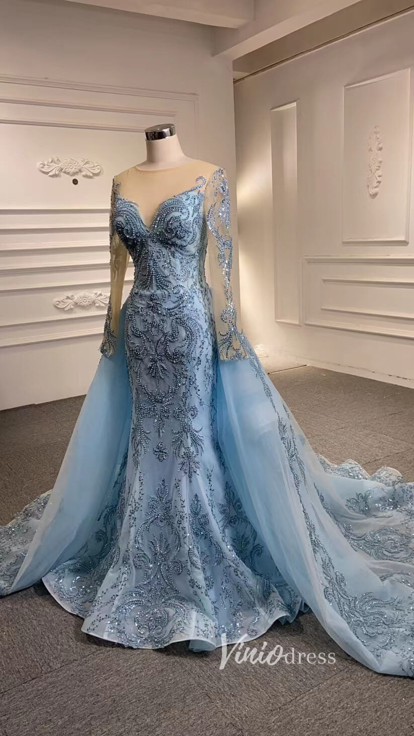 Luxury Beaded Burgundy Formal Dress Long Sleeve Pageant Dresses 67250 viniodress-prom dresses 2025 -Viniodress-Burgundy-Custom Size-