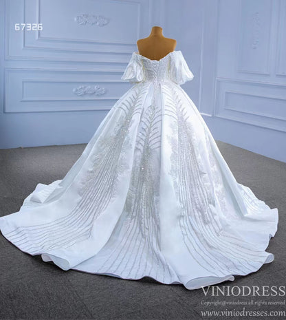 Luxury Beaded Dubai Wedding Gown Bishop Sleeve 67326-wedding dresses 2025 -Viniodress-Ivory-Custom Size-