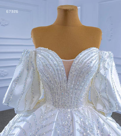 Luxury Beaded Dubai Wedding Gown Bishop Sleeve 67326-wedding dresses 2025 -Viniodress-Ivory-Custom Size-