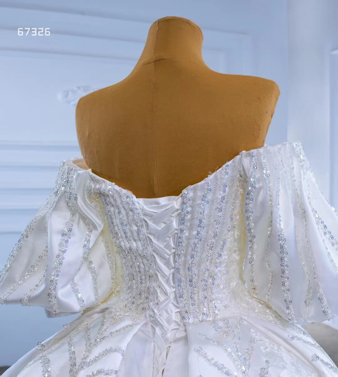 Luxury Beaded Dubai Wedding Gown Bishop Sleeve 67326-wedding dresses 2025 -Viniodress-Ivory-Custom Size-