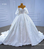 Luxury Beaded Dubai Wedding Gown Bishop Sleeve 67326-wedding dresses-Viniodress-Viniodress