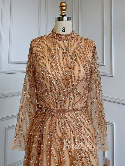 Luxury Beaded Evening Dresses High Neck Long Sleeve Mother of the Bride Dress 20019-Evening Dresses 2025 -Viniodress-Light Green-US 2-