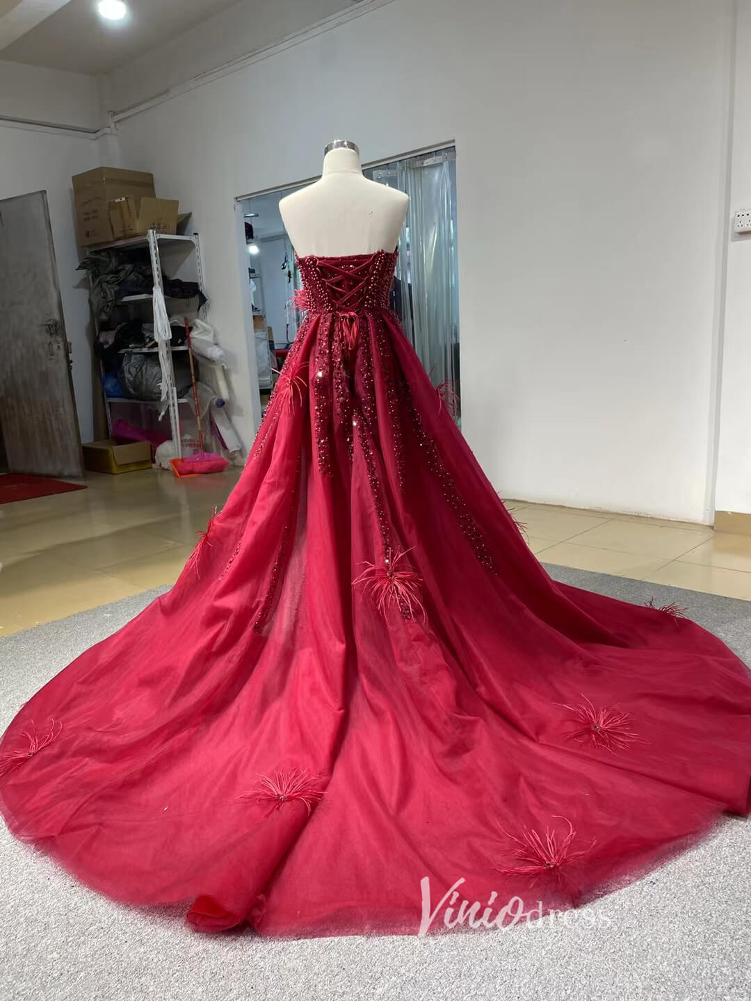 Luxury Beaded Grey Overskirt Prom Dresses with Slit 67340-prom dresses 2025 -Viniodress-Grey-Custom Size-