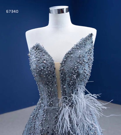 Luxury Beaded Grey Overskirt Prom Dresses with Slit 67340-prom dresses 2025 -Viniodress-Grey-Custom Size-