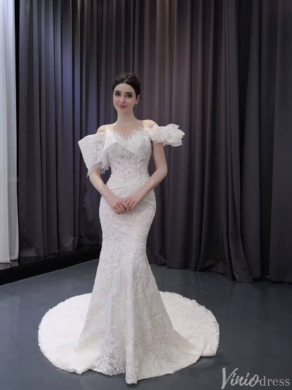Luxury Beaded Lace Mermaid Wedding Dresses Removable Ruffle Skirt Bridal Gown 241016-wedding dresses 2025 -Viniodress-Ivory-Custom Size-