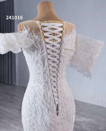 Luxury Beaded Lace Mermaid Wedding Dresses Removable Ruffle Skirt Bridal Gown 241016-wedding dresses 2025 -Viniodress-Ivory-Custom Size-