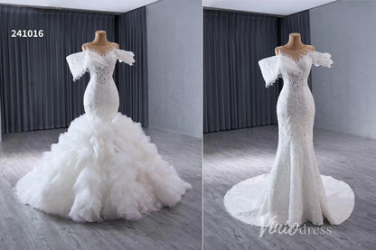 Luxury Beaded Lace Mermaid Wedding Dresses Removable Ruffle Skirt Bridal Gown 241016-wedding dresses 2025 -Viniodress-Ivory-Custom Size-