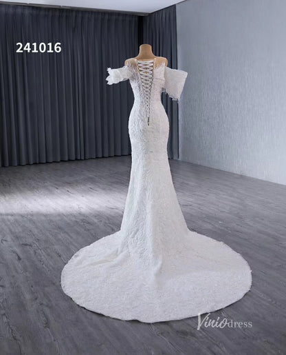 Luxury Beaded Lace Mermaid Wedding Dresses Removable Ruffle Skirt Bridal Gown 241016-wedding dresses 2025 -Viniodress-Ivory-Custom Size-