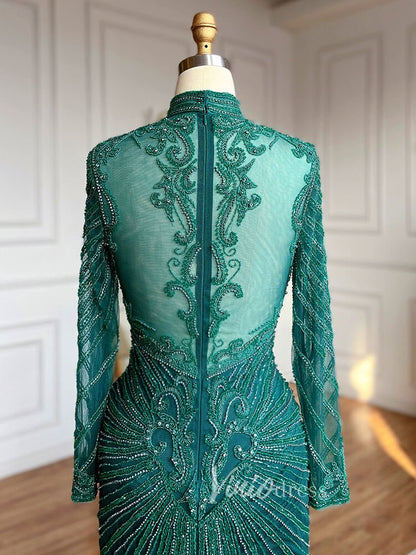 Luxury Beaded Long Sleeve Evening Dresses High Neck Mother of the Bride Dress 20018-Evening Dresses 2025 -Viniodress-As Picture-US 2-