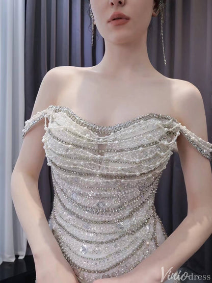 Luxury Beaded Mermaid Wedding Dresses Off the Shoulder 231139-wedding dresses 2025 -Viniodress-Ivory-Custom Size-