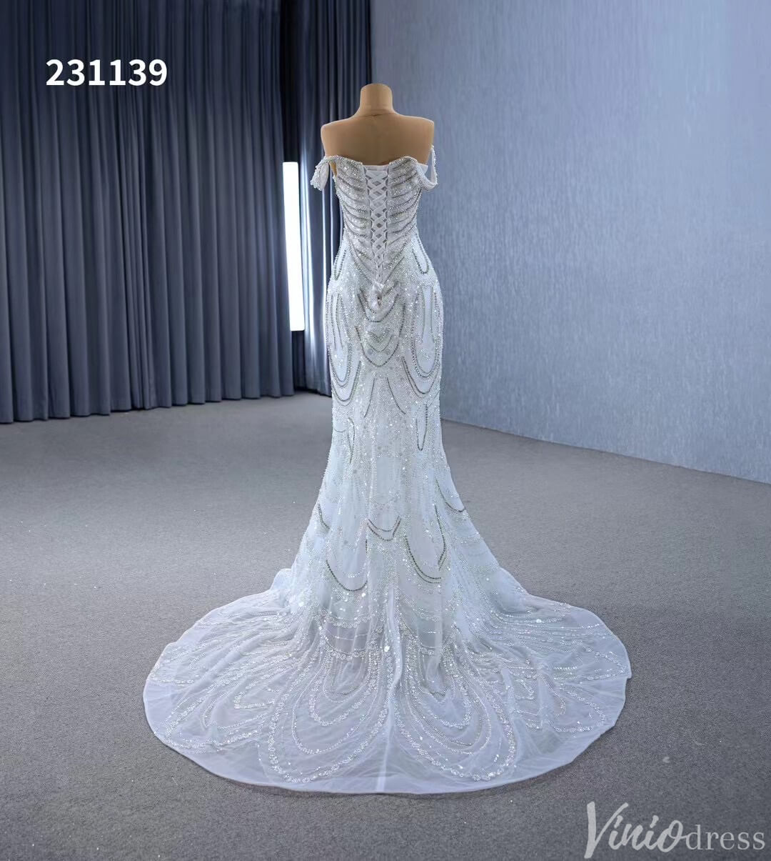 Luxury Beaded Mermaid Wedding Dresses Off the Shoulder 231139-wedding dresses 2025 -Viniodress-Ivory-Custom Size-