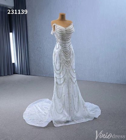 Luxury Beaded Mermaid Wedding Dresses Off the Shoulder 231139-wedding dresses 2025 -Viniodress-Ivory-Custom Size-