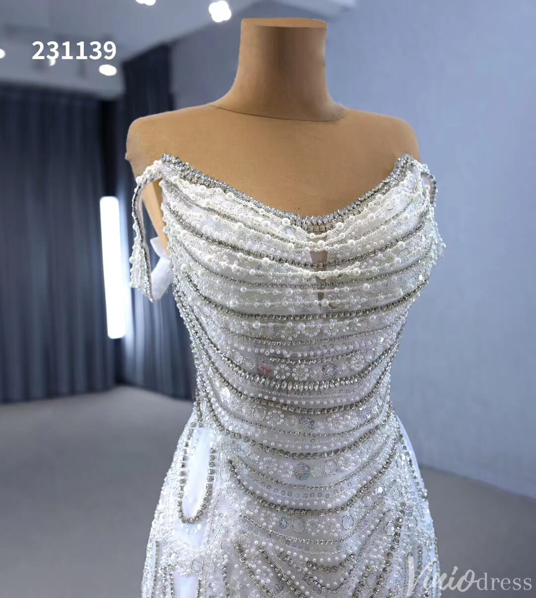 Luxury Beaded Mermaid Wedding Dresses Off the Shoulder 231139-wedding dresses 2025 -Viniodress-Ivory-Custom Size-